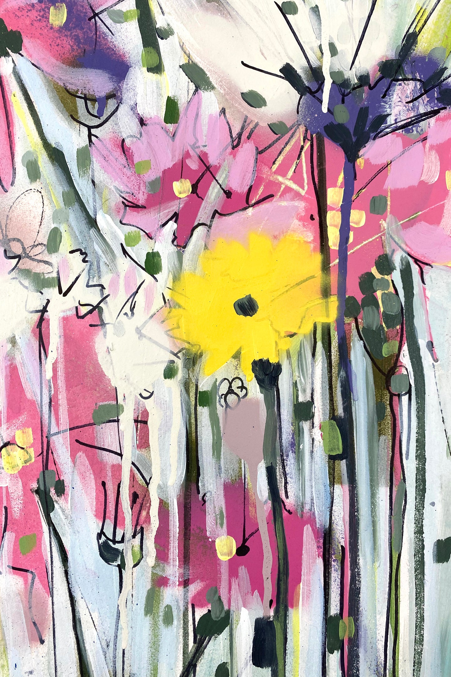 Buttercups and pink flowers